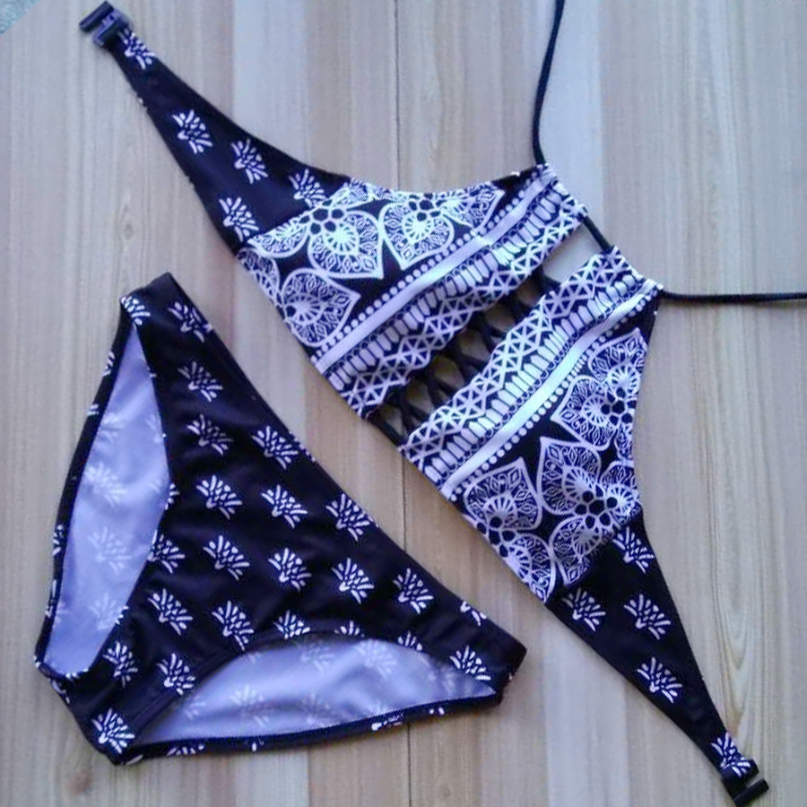 F4612 Women Vintage High Neck Plus Size Cut Out Swimsuit
